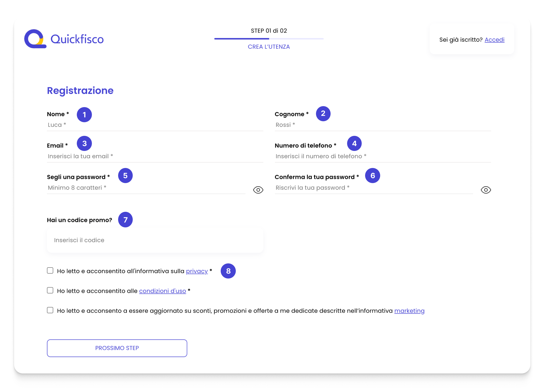 Come registrarsi in piattaforma quickfisco