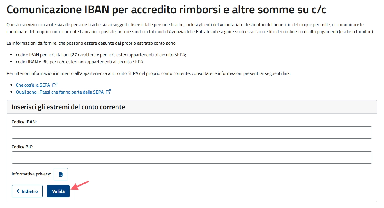 730 senza sostituto d'imposta inserimento iban