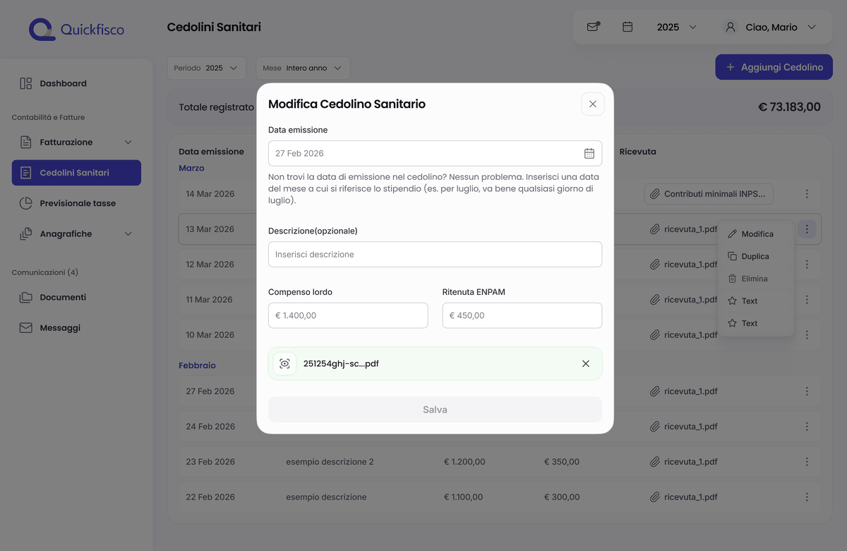 Modifica di un Cedolino Sanitario su web app