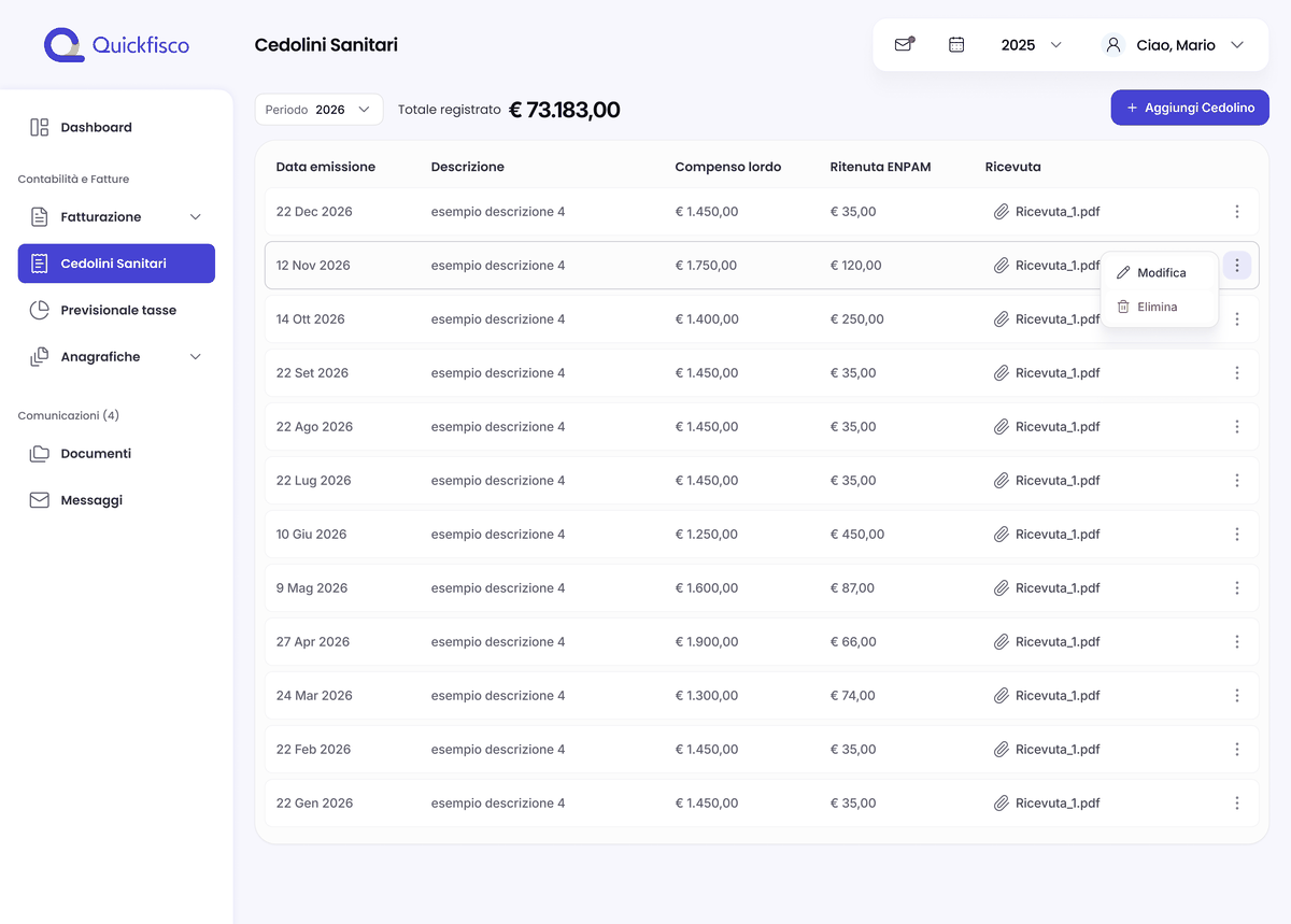 Elenco Cedolini Sanitari su web app