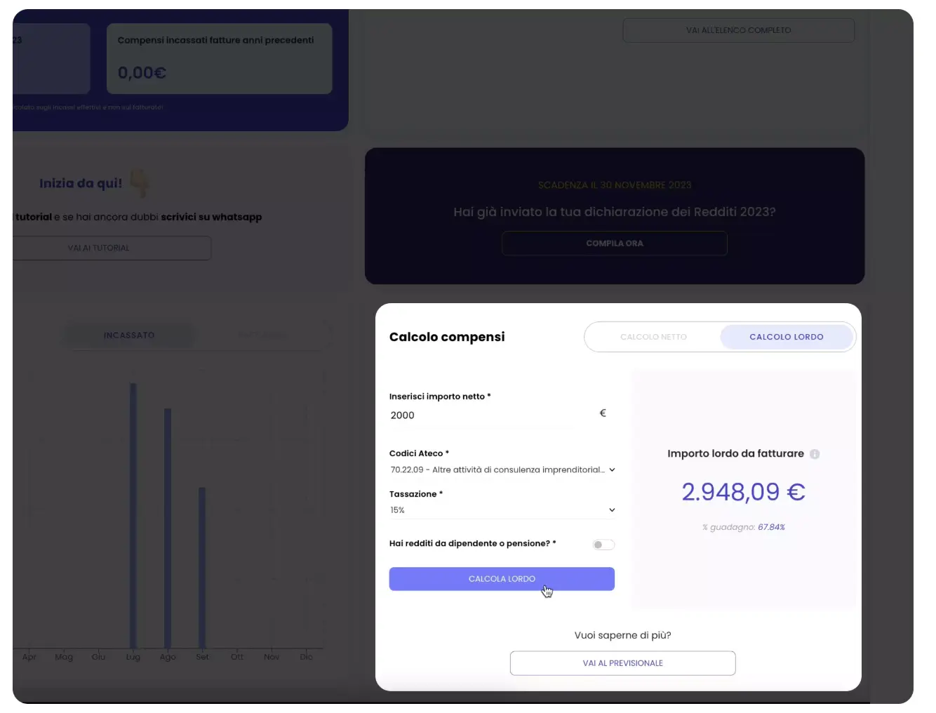 calcolatore lordo netto piattaforma Quickfisco