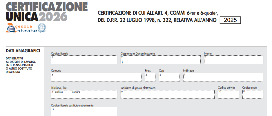 dati sostituto d imposta certificazione unica